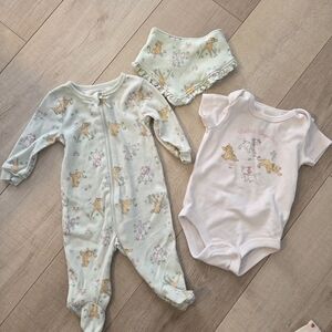 Disney Mint and White Baby Footie Set